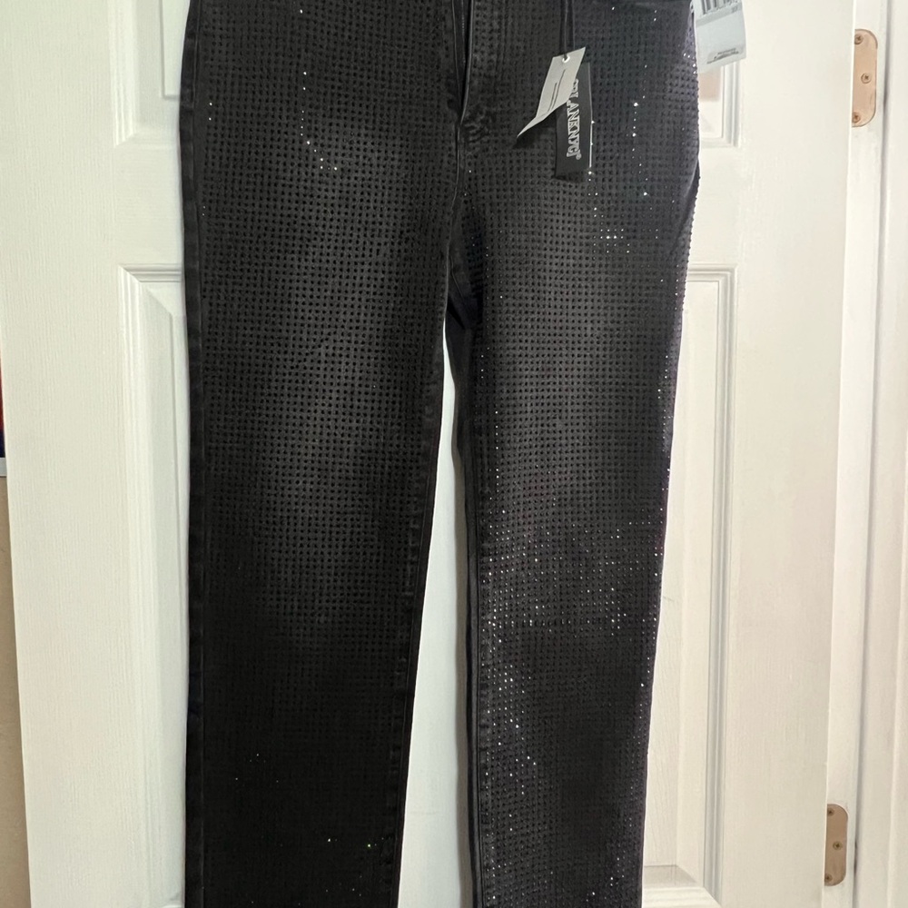 Blank NYC Black Sequined Straight Leg Jeans